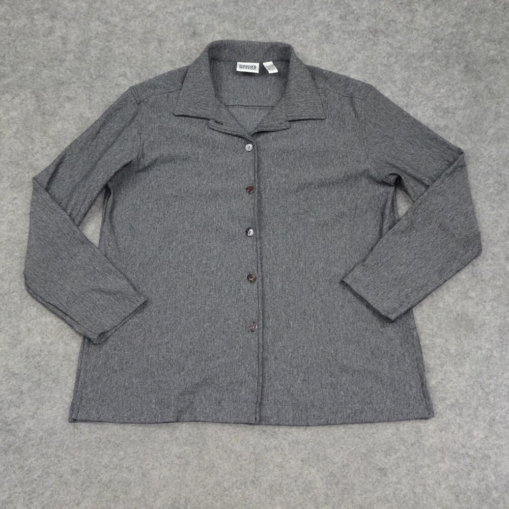 Chicos Shirt Womens 2 Regular Large L Gray Button Up Herringbone Top Casual